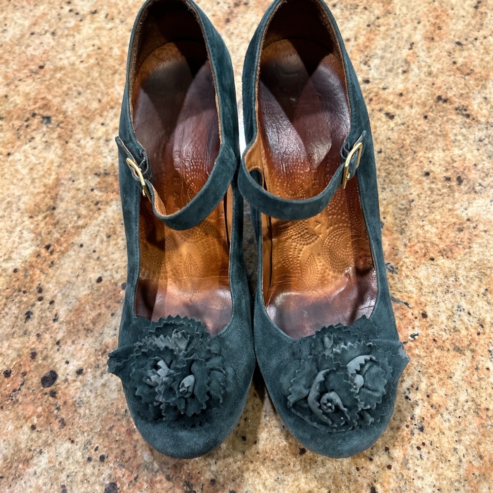 Chie Mihara suede heels with leather interior